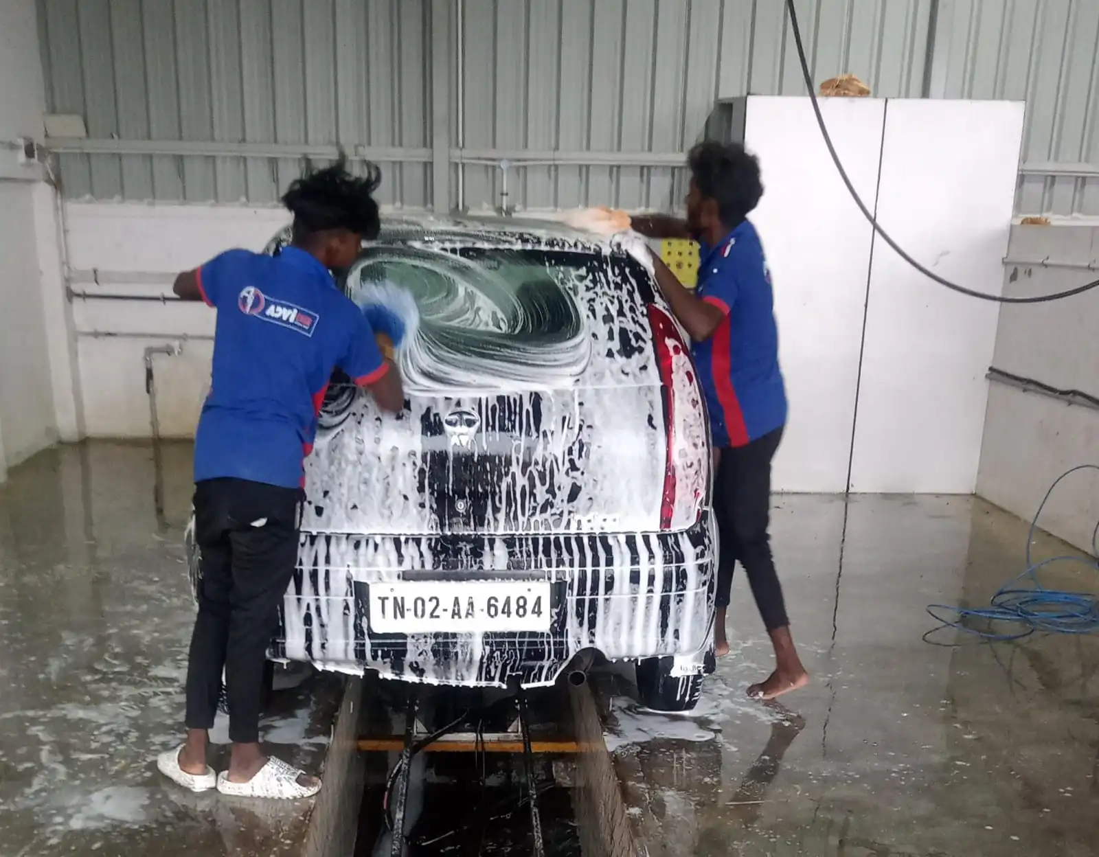 car wash with water foam
